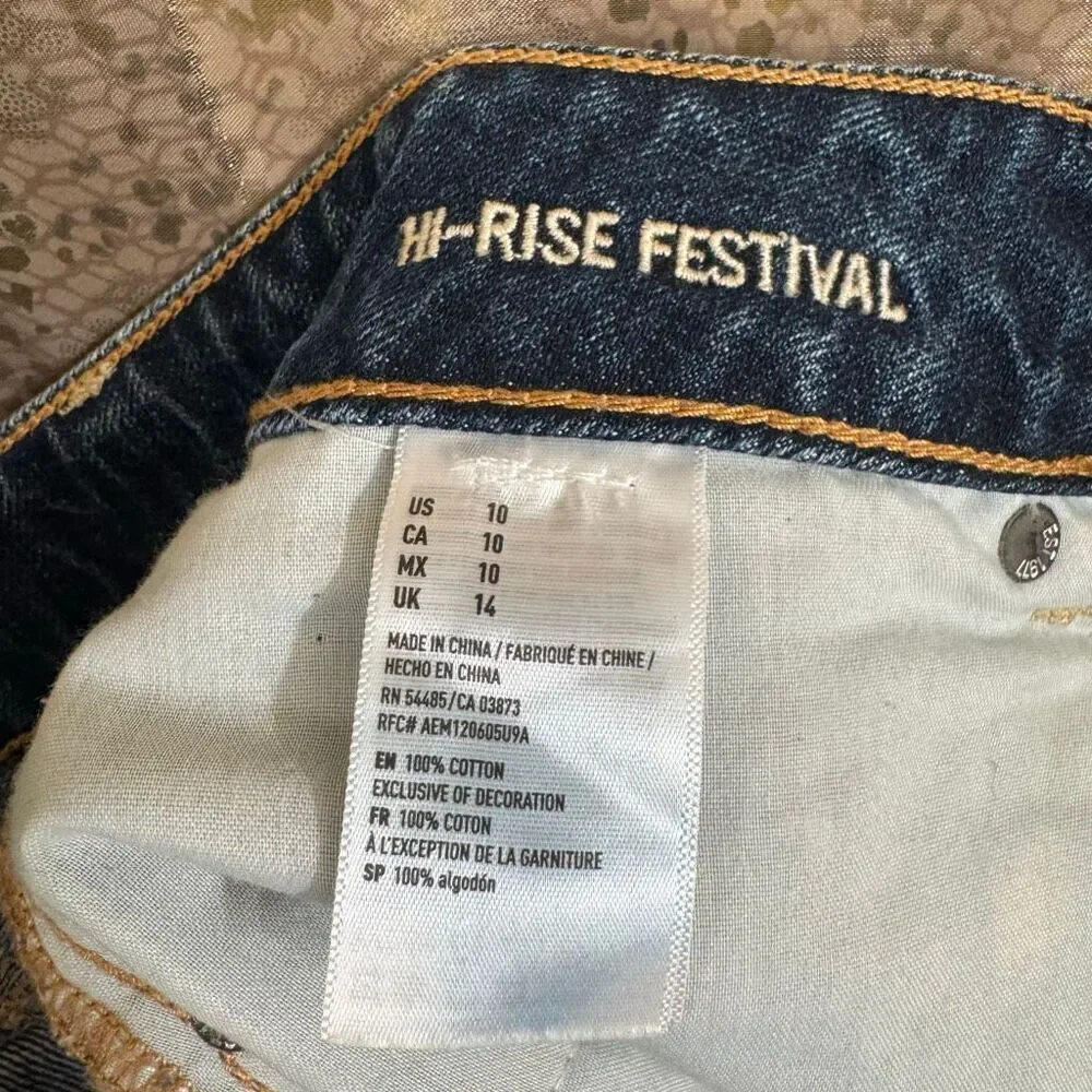 American Eagle Hi Rise Crochet Pocket Boho Distressed Festival Shorts 10